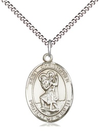 [1176SS/18S] Sterling Silver Saint Christopher Pendant on a 18 inch Light Rhodium Light Curb chain