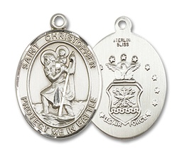 [1176SS1] Sterling Silver Saint Christopher Air Force Medal