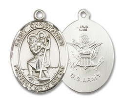 [1176SS2] Sterling Silver Saint Christopher Army Medal