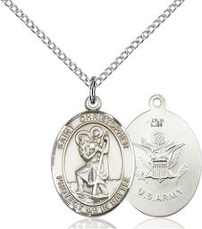 [1176SS2/18S] Sterling Silver Saint Christopher Army Pendant on a 18 inch Light Rhodium Light Curb chain