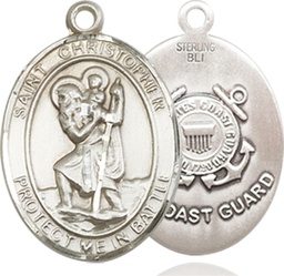 [1176SS3] Sterling Silver Saint Christopher Coast Guard Medal