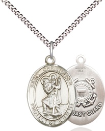 [1176SS3/18S] Sterling Silver Saint Christopher Coast Guard Pendant on a 18 inch Light Rhodium Light Curb chain