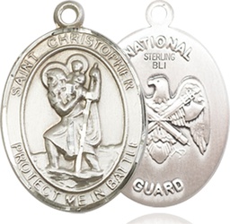 [1176SS5] Sterling Silver Saint Christopher National Guard Medal