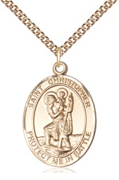 [1177GF/24GF] 14kt Gold Filled Saint Christopher Pendant on a 24 inch Gold Filled Heavy Curb chain