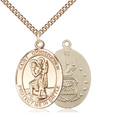 [1177GF1/24GF] 14kt Gold Filled Saint Christopher Air Force Pendant on a 24 inch Gold Filled Heavy Curb chain