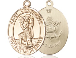 [1177GF2] 14kt Gold Filled Saint Christopher Army Medal