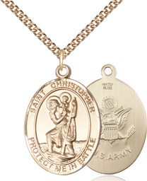 [1177GF2/24GF] 14kt Gold Filled Saint Christopher Army Pendant on a 24 inch Gold Filled Heavy Curb chain
