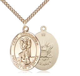 [1177GF6/24GF] 14kt Gold Filled Saint Christopher Navy Pendant on a 24 inch Gold Filled Heavy Curb chain