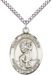 [1177SS/24SS] Sterling Silver Saint Christopher Pendant on a 24 inch Sterling Silver Heavy Curb chain