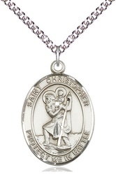 [1177SS/24SS] Sterling Silver Saint Christopher Pendant on a 24 inch Sterling Silver Heavy Curb chain