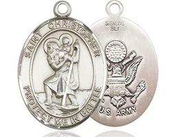 [1177SS2] Sterling Silver Saint Christopher Army Medal
