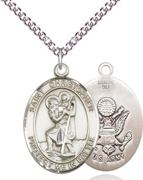 [1177SS2/24SS] Sterling Silver Saint Christopher Army Pendant on a 24 inch Sterling Silver Heavy Curb chain