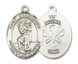 [1177SS5] Sterling Silver Saint Christopher National Guard Medal
