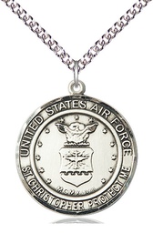 [1182SS1/24SS] Sterling Silver Air Force St Christopher Pendant on a 24 inch Sterling Silver Heavy Curb chain
