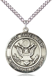 [1182SS2/24SS] Sterling Silver Army St Christopher Pendant on a 24 inch Sterling Silver Heavy Curb chain