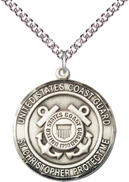 [1182SS3/24SS] Sterling Silver Coast Guard St Christopher Pendant on a 24 inch Sterling Silver Heavy Curb chain