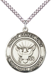 [1182SS6/24SS] Sterling Silver Navy St Christopher Pendant on a 24 inch Sterling Silver Heavy Curb chain