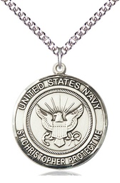 [1182SS6/24SS] Sterling Silver Navy St Christopher Pendant on a 24 inch Sterling Silver Heavy Curb chain
