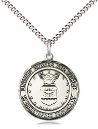 [1183SS1/18S] Sterling Silver Air Force St Christopher Pendant on a 18 inch Light Rhodium Light Curb chain