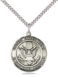 [1183SS2/18S] Sterling Silver Army St Christopher Pendant on a 18 inch Light Rhodium Light Curb chain