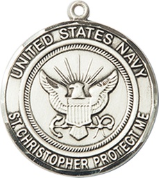 [1183SS6] Sterling Silver Navy St Christopher Medal