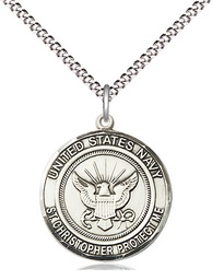 [1183SS6/18S] Sterling Silver Navy St Christopher Pendant on a 18 inch Light Rhodium Light Curb chain