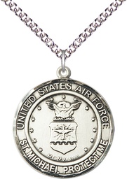 [1184SS1/24SS] Sterling Silver Air Force St Michael Pendant on a 24 inch Sterling Silver Heavy Curb chain