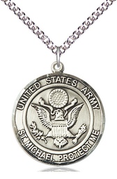 [1184SS2/24SS] Sterling Silver Army St Michael Pendant on a 24 inch Sterling Silver Heavy Curb chain