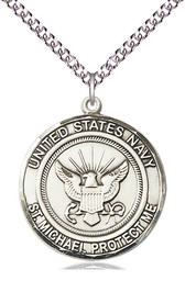 [1184SS6/24SS] Sterling Silver Navy St Michael Pendant on a 24 inch Sterling Silver Heavy Curb chain
