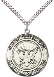 [1184SS6/24SS] Sterling Silver Navy St Michael Pendant on a 24 inch Sterling Silver Heavy Curb chain