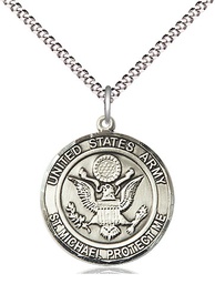 [1185SS2/18S] Sterling Silver Army St Michael Pendant on a 18 inch Light Rhodium Light Curb chain