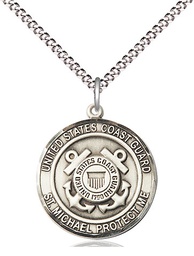[1185SS3/18S] Sterling Silver Coast Guard St Michael Pendant on a 18 inch Light Rhodium Light Curb chain