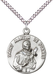 [1196SS/24SS] Sterling Silver Saint Martin de Porres Pendant on a 24 inch Sterling Silver Heavy Curb chain