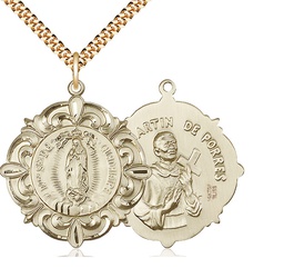 [1197GF/24G] 14kt Gold Filled Our Lady of Guadalupe Pendant on a 24 inch Gold Plate Heavy Curb chain