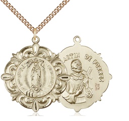 [1197GF/24GF] 14kt Gold Filled Our Lady of Guadalupe Pendant on a 24 inch Gold Filled Heavy Curb chain