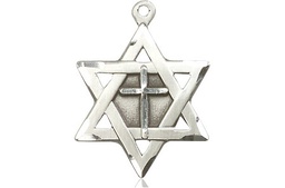 [1210YSS] Sterling Silver Star of David w/ Cross Medal