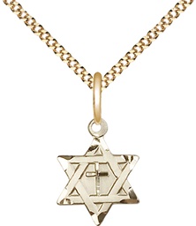 [1211YGF/18G] 14kt Gold Filled Star of David w/ Cross Pendant on a 18 inch Gold Plate Light Curb chain