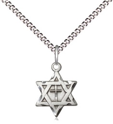 [1211YSS/18S] Sterling Silver Star of David w/ Cross Pendant on a 18 inch Light Rhodium Light Curb chain
