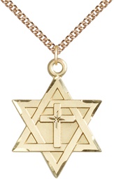 [1212YGF/24GF] 14kt Gold Filled Star of David w/ Cross Pendant on a 24 inch Gold Filled Heavy Curb chain