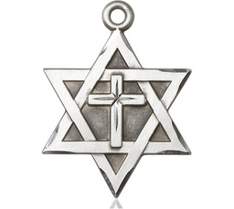 [1212YSS] Sterling Silver Star of David w/ Cross Medal