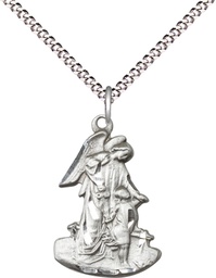 [1251SS/18S] Sterling Silver Guardian Angel Pendant on a 18 inch Light Rhodium Light Curb chain