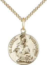 [1363GF/18G] 14kt Gold Filled Saint Gabriel of the Blessed Virgin Pendant on a 18 inch Gold Plate Light Curb chain