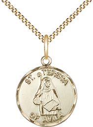 [1365GF/18G] 14kt Gold Filled Saint Theresa Pendant on a 18 inch Gold Plate Light Curb chain