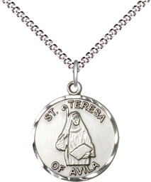 [1365SS/18S] Sterling Silver Saint Theresa Pendant on a 18 inch Light Rhodium Light Curb chain