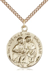 [1368GF/24GF] 14kt Gold Filled Saints Cosmas &amp; Damian Pendant on a 24 inch Gold Filled Heavy Curb chain