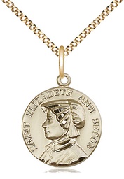 [1464GF/18G] 14kt Gold Filled Saint Elizabeth Ann Seton Pendant on a 18 inch Gold Plate Light Curb chain