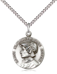[1464SS/18S] Sterling Silver Saint Elizabeth Ann Seton Pendant on a 18 inch Light Rhodium Light Curb chain