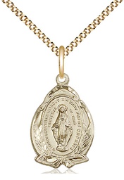 [1481MGF/18G] 14kt Gold Filled Miraculous Pendant on a 18 inch Gold Plate Light Curb chain