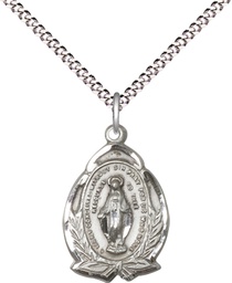 [1481MSS/18S] Sterling Silver Miraculous Pendant on a 18 inch Light Rhodium Light Curb chain