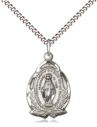 [1481MSS/18S] Sterling Silver Miraculous Pendant on a 18 inch Light Rhodium Light Curb chain